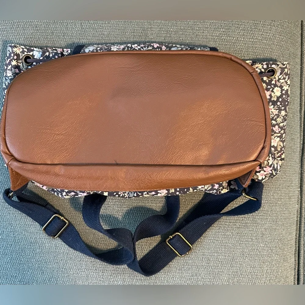 Candie's Navy/Multi Floral Canvas/Faux Leather Trim Cargo Backpack